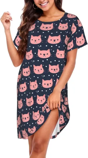 Nightgowns For Women Soft Cotton Sleepshirt Short Sleeve Lounge Dress Casual Ladies Sleepwear