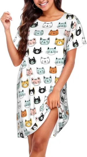 Nightgowns For Women Soft Cotton Sleepshirt Short Sleeve Lounge Dress Casual Ladies Sleepwear