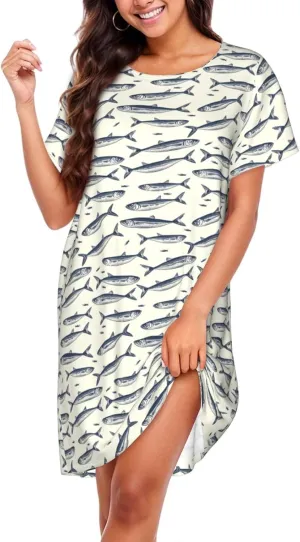 Nightgowns For Women Soft Cotton Sleepshirt Short Sleeve Lounge Dress Casual Ladies Sleepwear