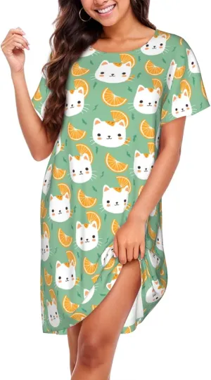 Nightgowns For Women Soft Cotton Sleepshirt Short Sleeve Lounge Dress Casual Ladies Sleepwear