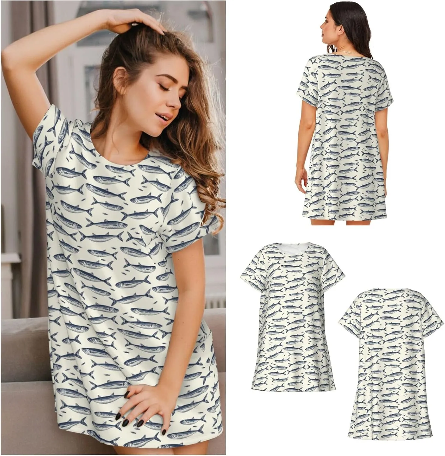 Nightgowns For Women Soft Cotton Sleepshirt Short Sleeve Lounge Dress Casual Ladies Sleepwear
