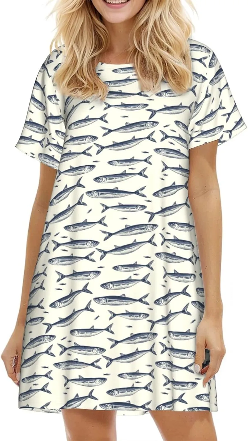 Nightgowns For Women Soft Cotton Sleepshirt Short Sleeve Lounge Dress Casual Ladies Sleepwear