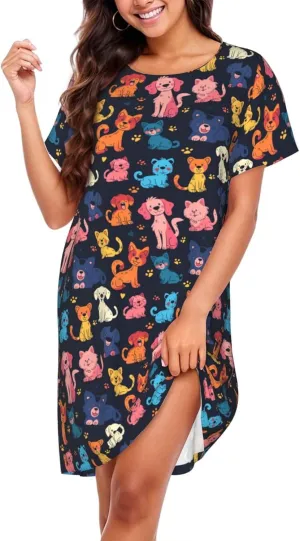 Nightgowns For Women Soft Cotton Sleepshirt Short Sleeve Lounge Dress Casual Ladies Sleepwear