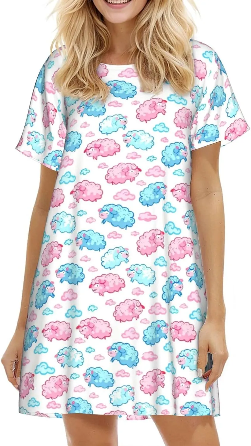 Nightgowns For Women Soft Cotton Sleepshirt Short Sleeve Lounge Dress Casual Ladies Sleepwear