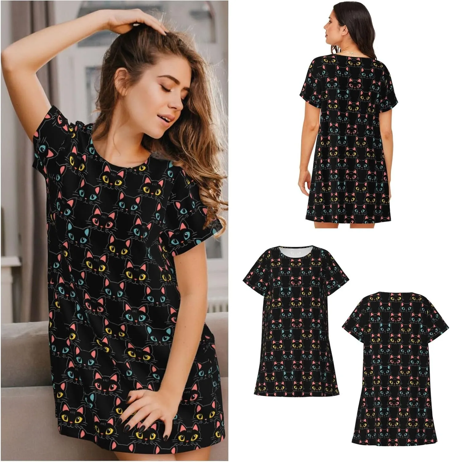 Nightgowns For Women Soft Cotton Sleepshirt Short Sleeve Lounge Dress Casual Ladies Sleepwear
