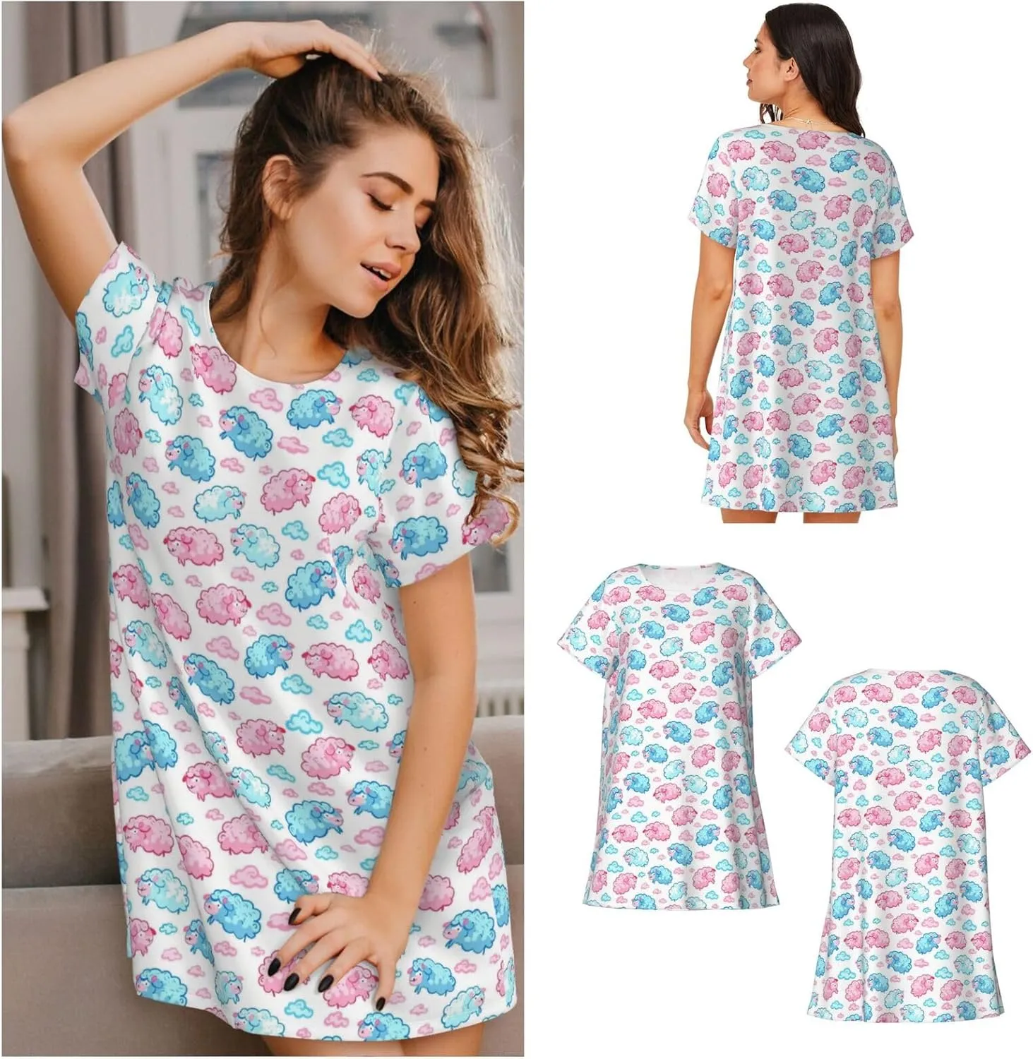 Nightgowns For Women Soft Cotton Sleepshirt Short Sleeve Lounge Dress Casual Ladies Sleepwear