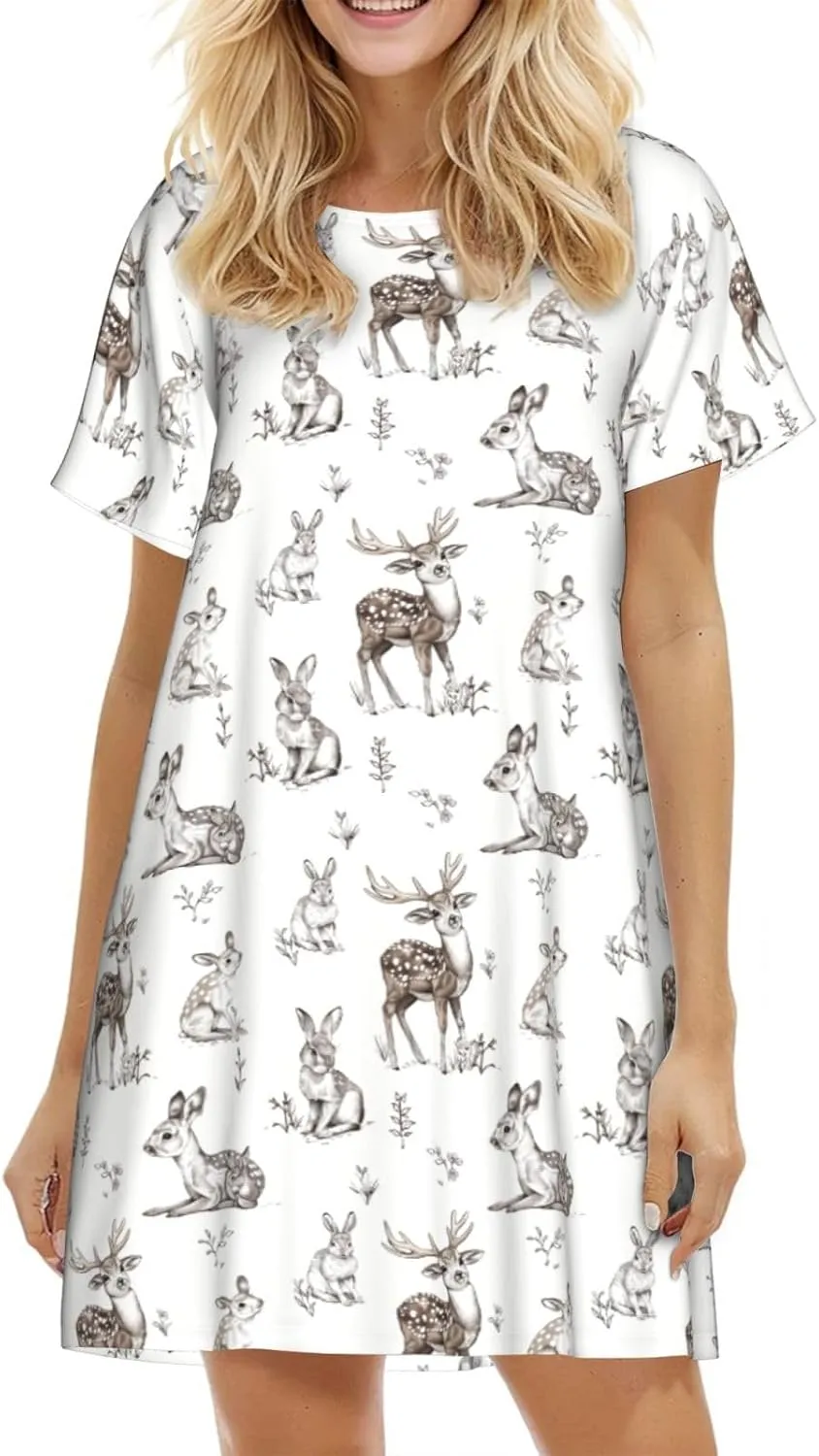Nightgowns For Women Soft Cotton Sleepshirt Short Sleeve Lounge Dress Casual Ladies Sleepwear