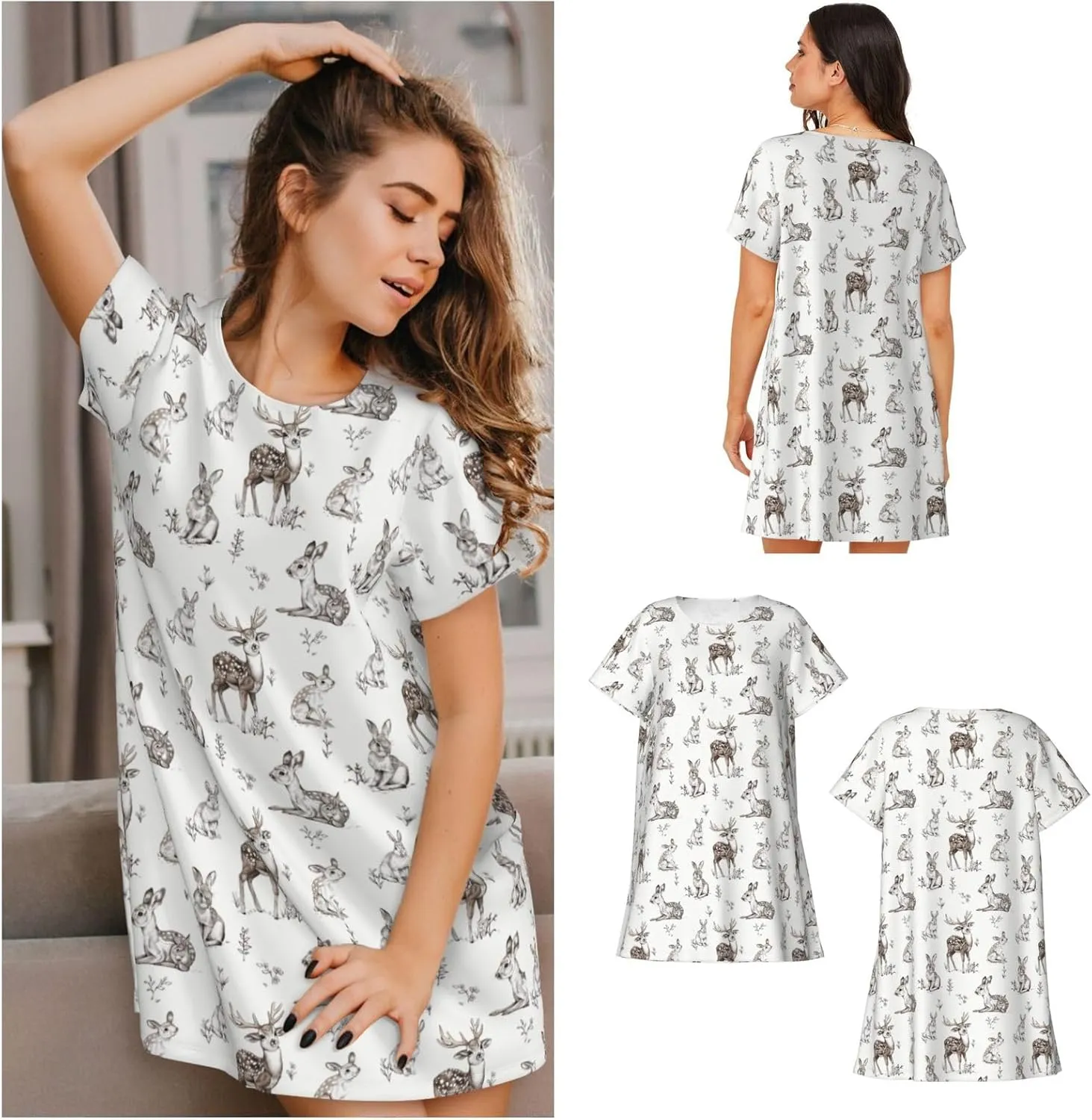 Nightgowns For Women Soft Cotton Sleepshirt Short Sleeve Lounge Dress Casual Ladies Sleepwear