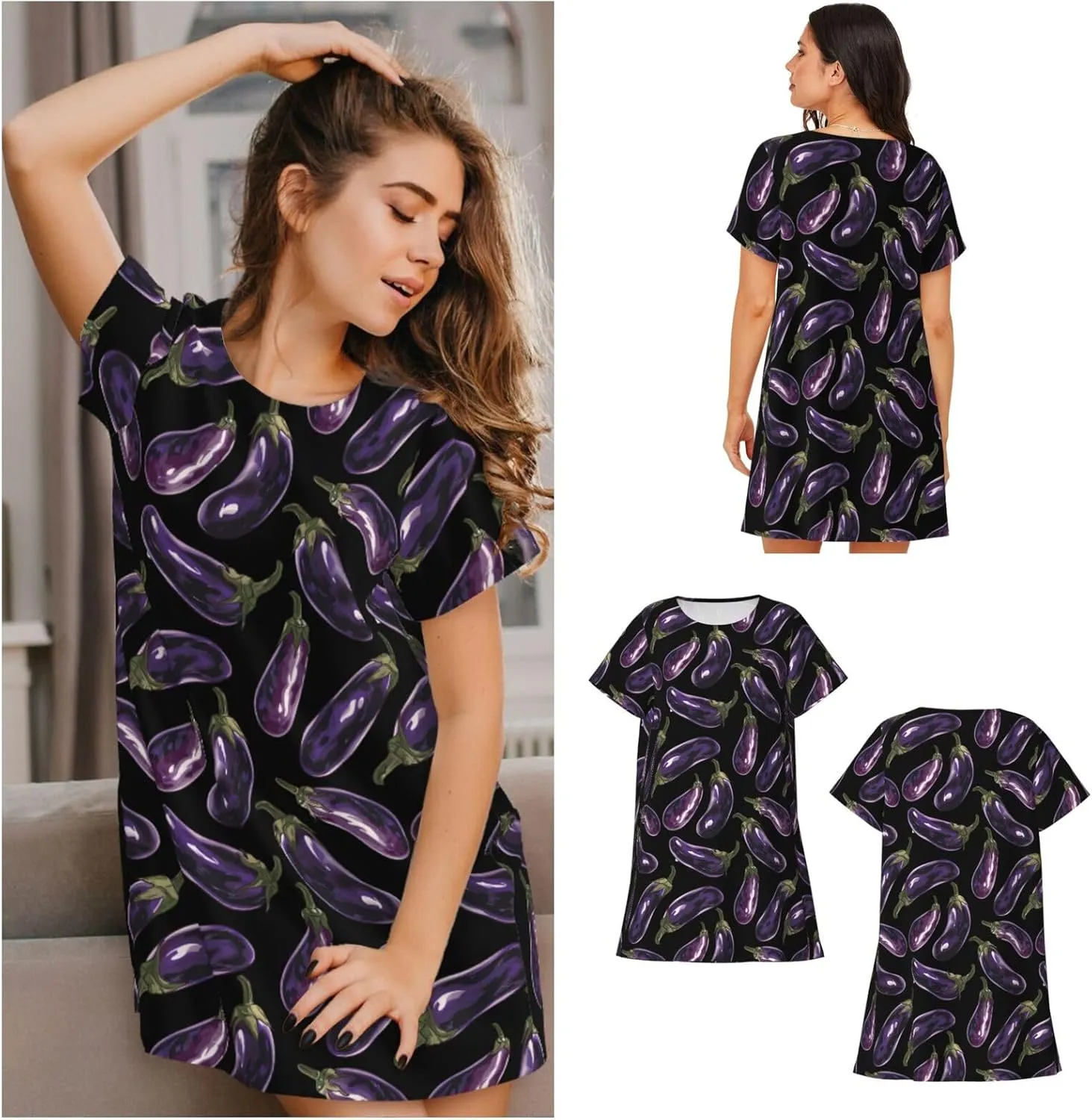 Nightgowns For Women Soft Cotton Sleepshirt Short Sleeve Lounge Dress Casual Ladies Sleepwear