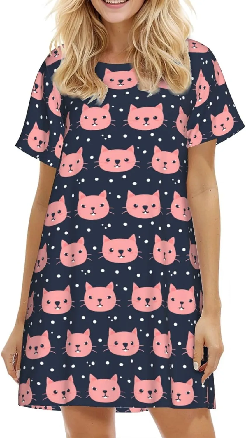 Nightgowns For Women Soft Cotton Sleepshirt Short Sleeve Lounge Dress Casual Ladies Sleepwear