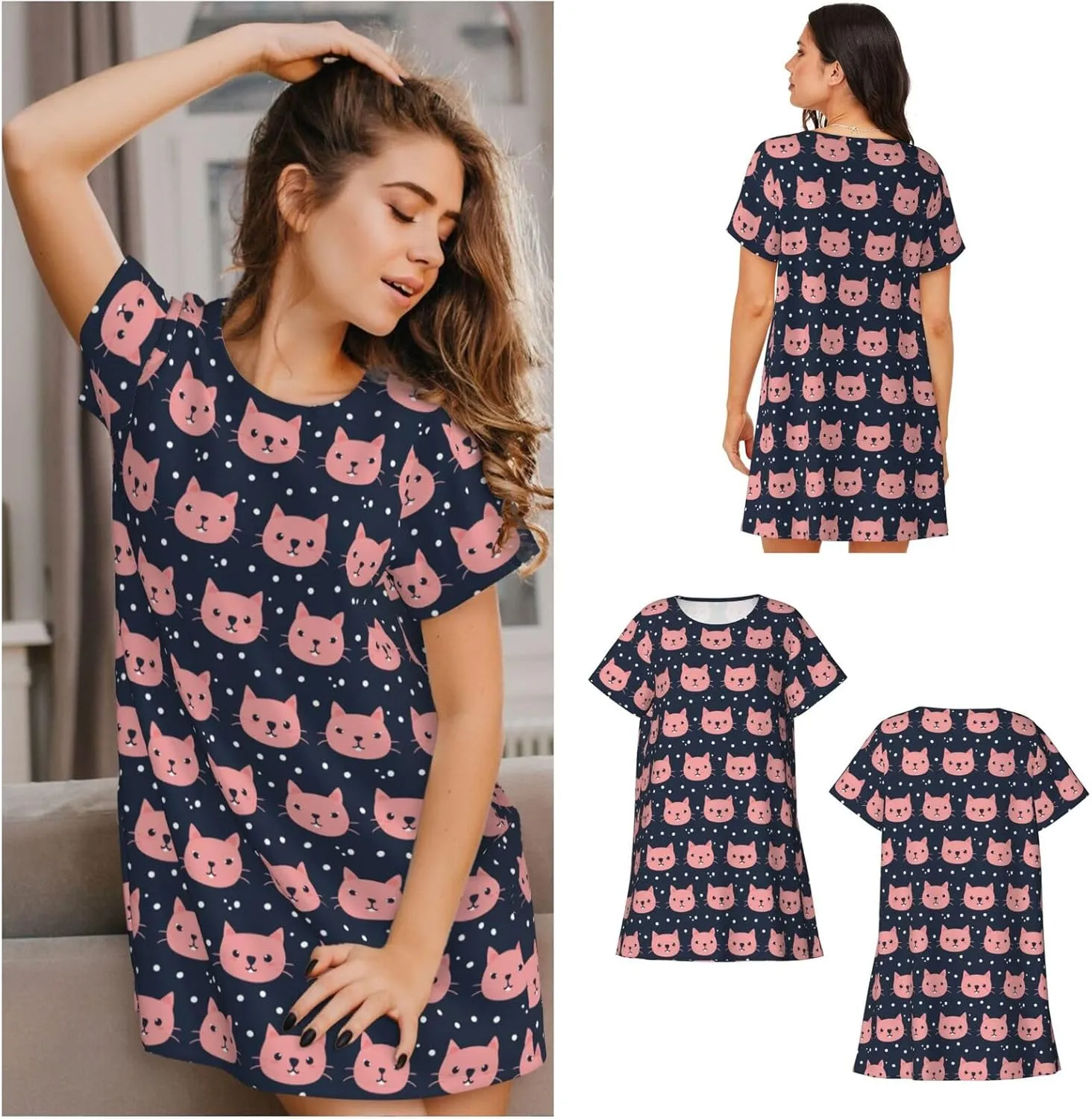Nightgowns For Women Soft Cotton Sleepshirt Short Sleeve Lounge Dress Casual Ladies Sleepwear