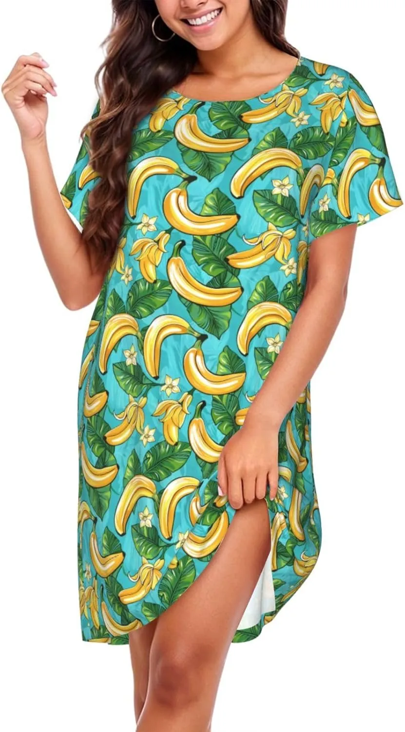 Nightgowns For Women Soft Cotton Sleepshirt Short Sleeve Lounge Dress Casual Ladies Sleepwear