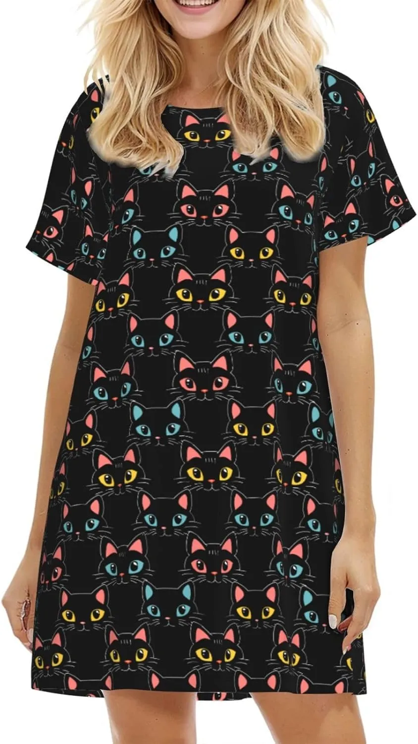 Nightgowns For Women Soft Cotton Sleepshirt Short Sleeve Lounge Dress Casual Ladies Sleepwear