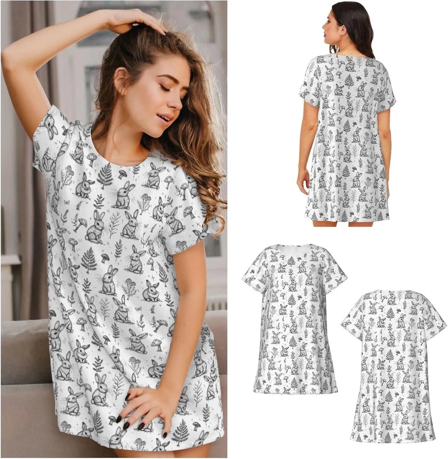 Nightgowns For Women Soft Cotton Sleepshirt Short Sleeve Lounge Dress Casual Ladies Sleepwear