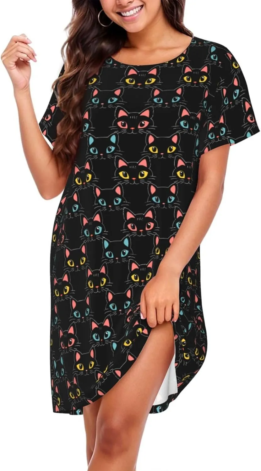 Nightgowns For Women Soft Cotton Sleepshirt Short Sleeve Lounge Dress Casual Ladies Sleepwear