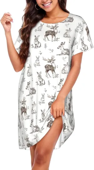 Nightgowns For Women Soft Cotton Sleepshirt Short Sleeve Lounge Dress Casual Ladies Sleepwear