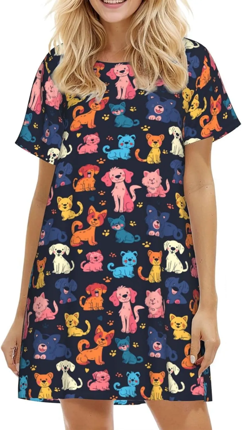 Nightgowns For Women Soft Cotton Sleepshirt Short Sleeve Lounge Dress Casual Ladies Sleepwear
