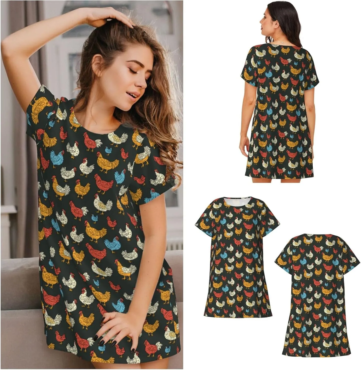 Nightgowns For Women Soft Cotton Sleepshirt Short Sleeve Lounge Dress Casual Ladies Sleepwear