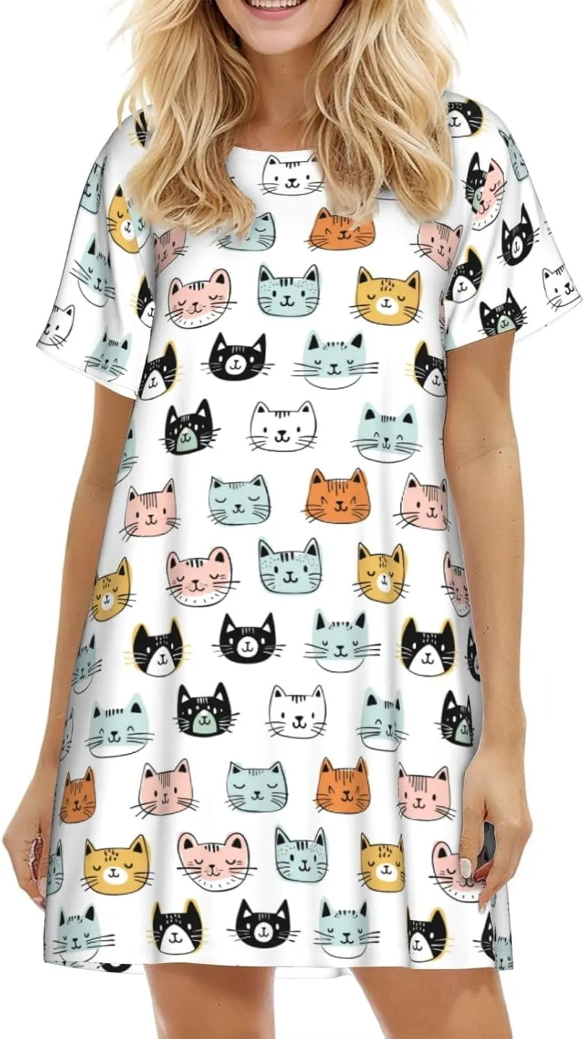 Nightgowns For Women Soft Cotton Sleepshirt Short Sleeve Lounge Dress Casual Ladies Sleepwear