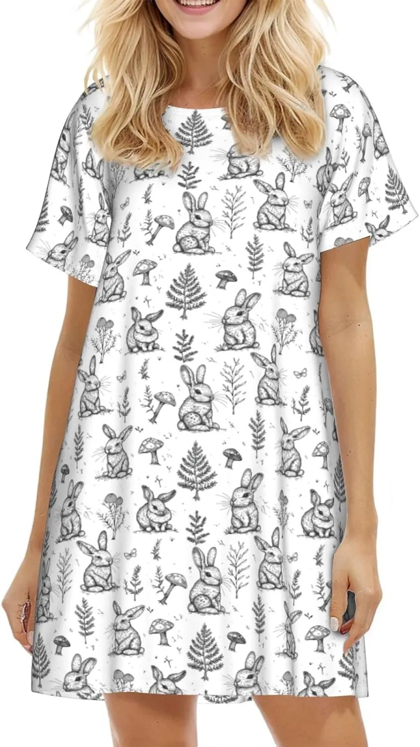 Nightgowns For Women Soft Cotton Sleepshirt Short Sleeve Lounge Dress Casual Ladies Sleepwear