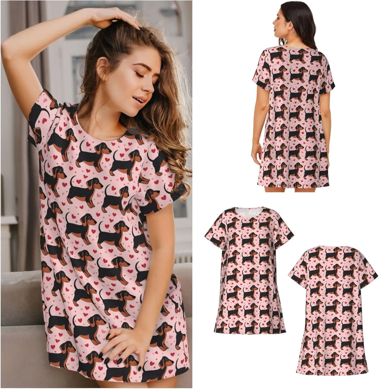 Nightgowns For Women Soft Cotton Sleepshirt Short Sleeve Lounge Dress Casual Ladies Sleepwear