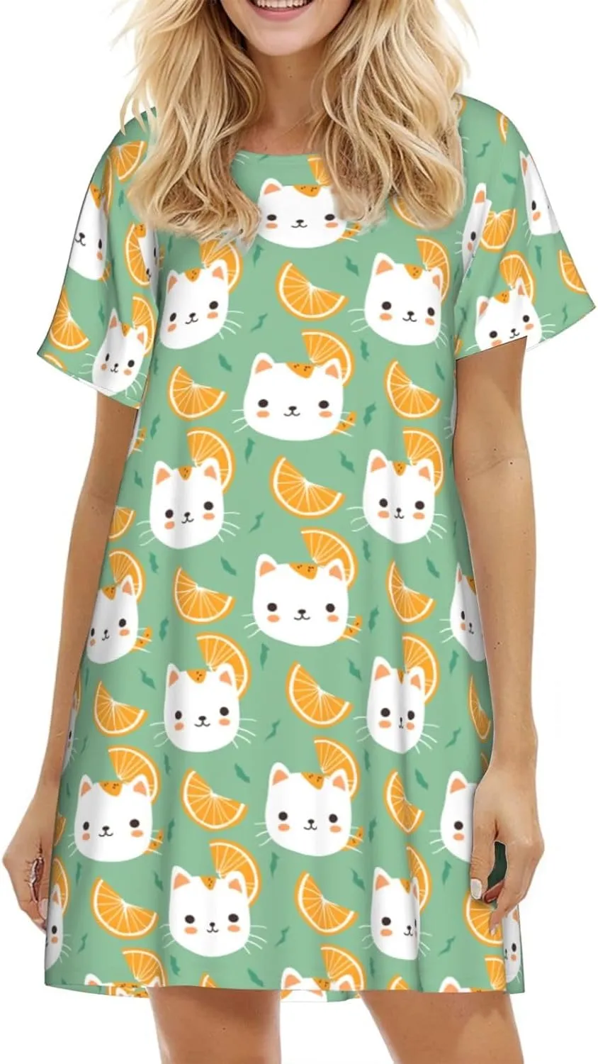 Nightgowns For Women Soft Cotton Sleepshirt Short Sleeve Lounge Dress Casual Ladies Sleepwear