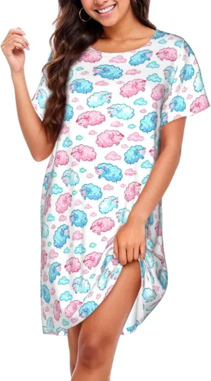 Nightgowns For Women Soft Cotton Sleepshirt Short Sleeve Lounge Dress Casual Ladies Sleepwear