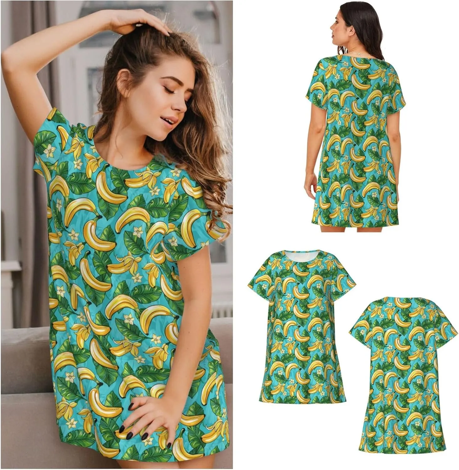 Nightgowns For Women Soft Cotton Sleepshirt Short Sleeve Lounge Dress Casual Ladies Sleepwear