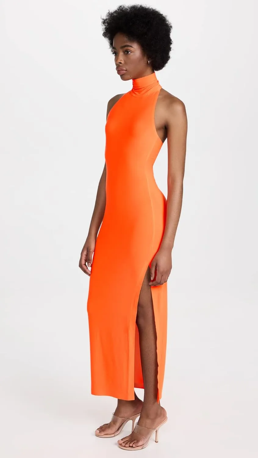 Norma Kamali Women's Halter Turtle Side Slit Gown