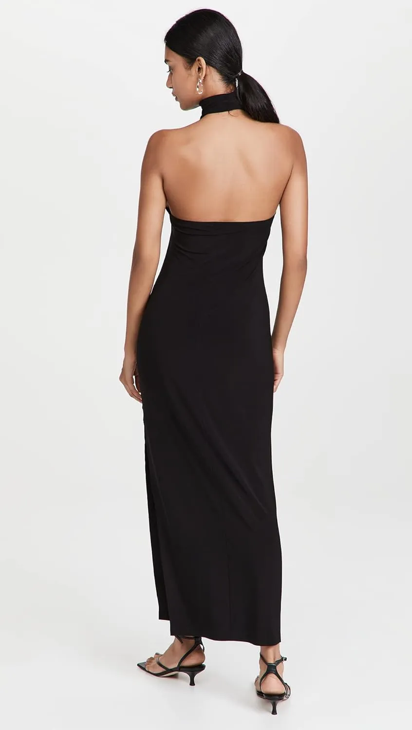 Norma Kamali Women's Halter Turtle Side Slit Gown