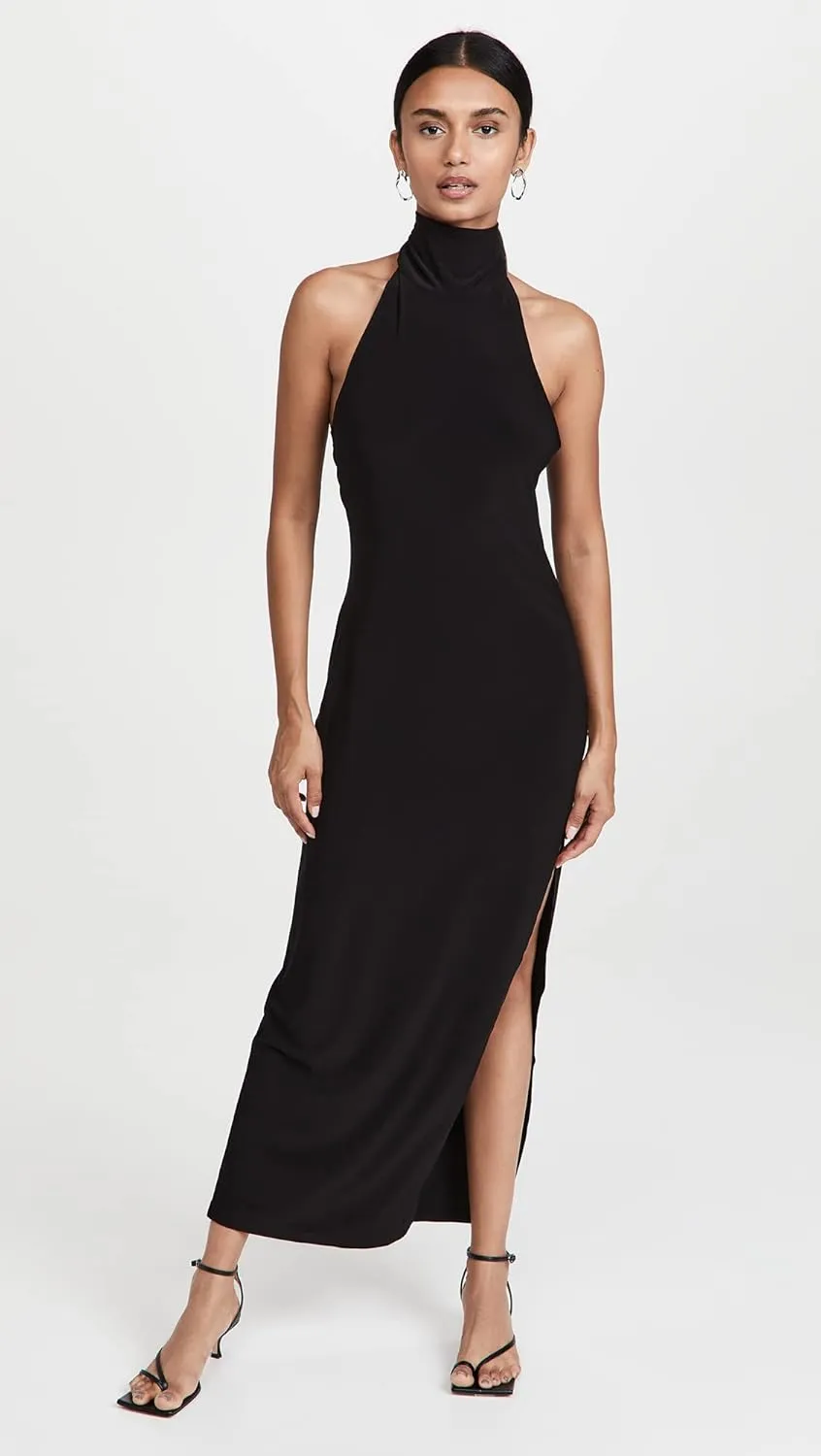 Norma Kamali Women's Halter Turtle Side Slit Gown