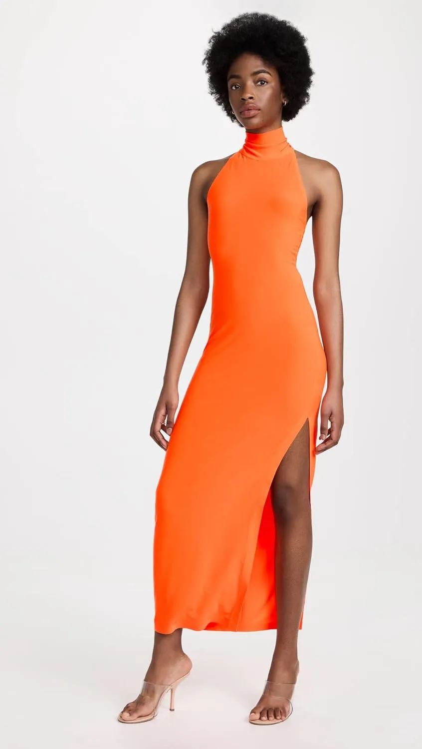 Norma Kamali Women's Halter Turtle Side Slit Gown