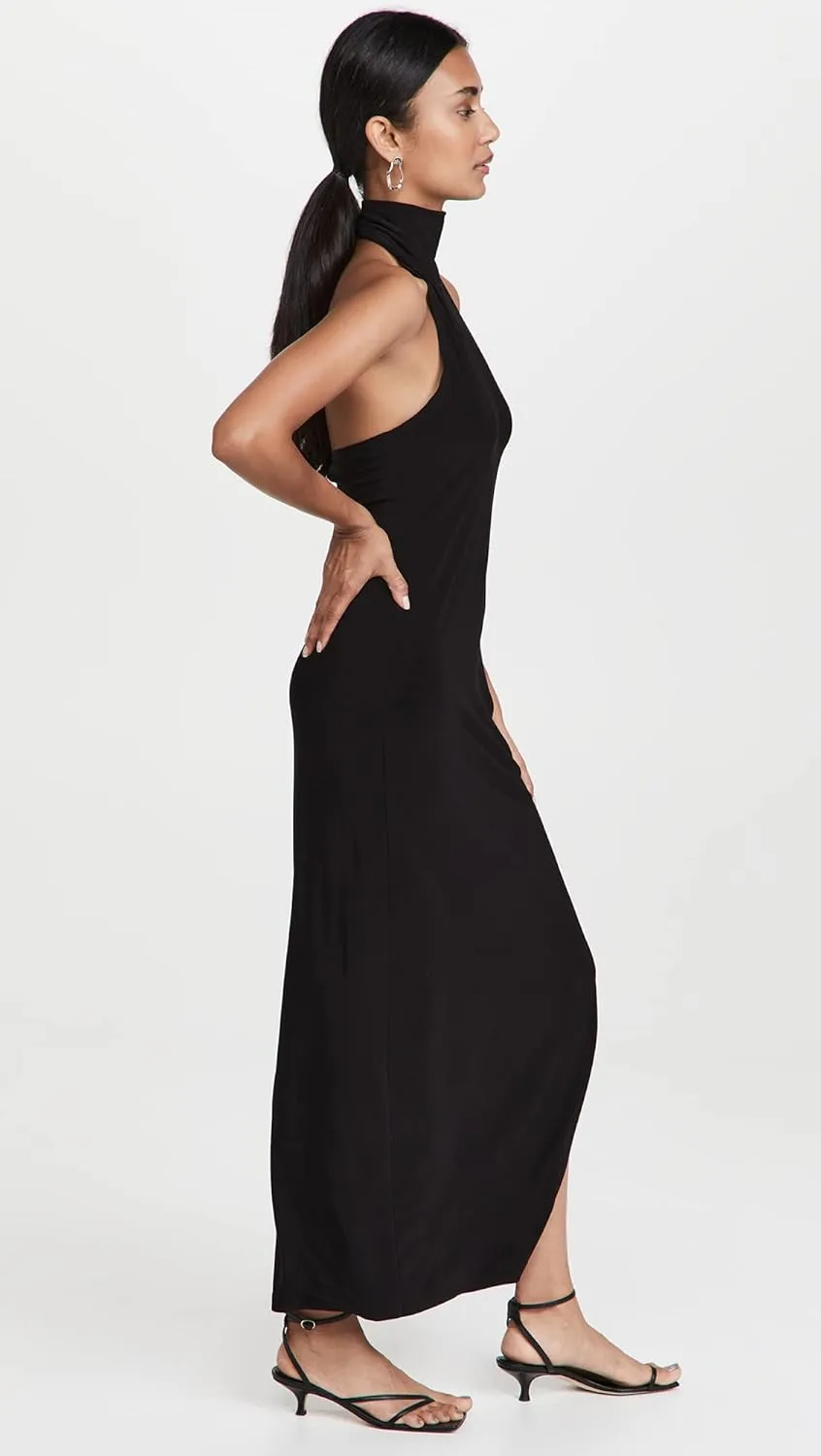 Norma Kamali Women's Halter Turtle Side Slit Gown