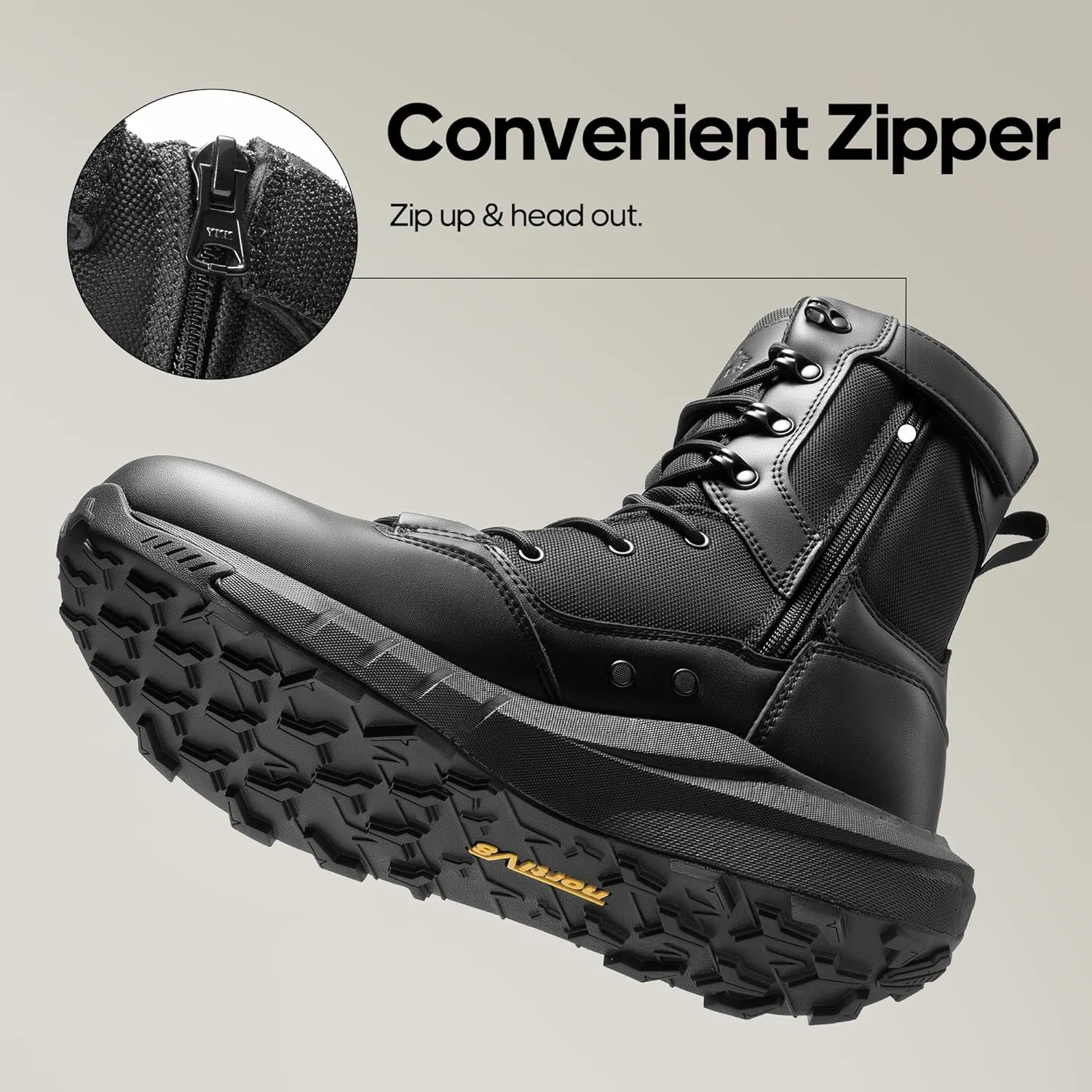 NORTIV 8 Men's Breathable Military Tactical Combat Boots Side Zipper Arch Support Leather Lightweight Motorcycle Work Hiking Boots 8 Inches DesertStorm
