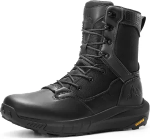NORTIV 8 Men's Breathable Military Tactical Combat Boots Side Zipper Arch Support Leather Lightweight Motorcycle Work Hiking Boots 8 Inches DesertStorm