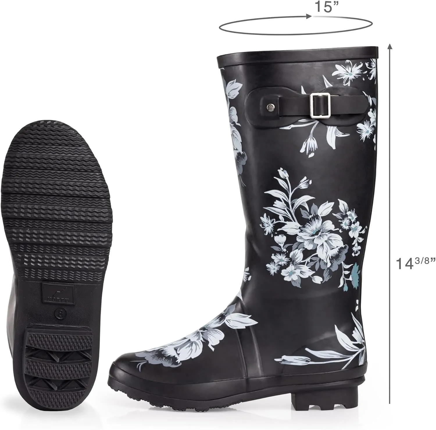 NORTY Women's Hurricane Rain Boots Knee High Calf Length - Glossy Matte Waterproof Rubber Tall Shoes