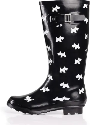 NORTY Women's Hurricane Rain Boots Knee High Calf Length - Glossy Matte Waterproof Rubber Tall Shoes