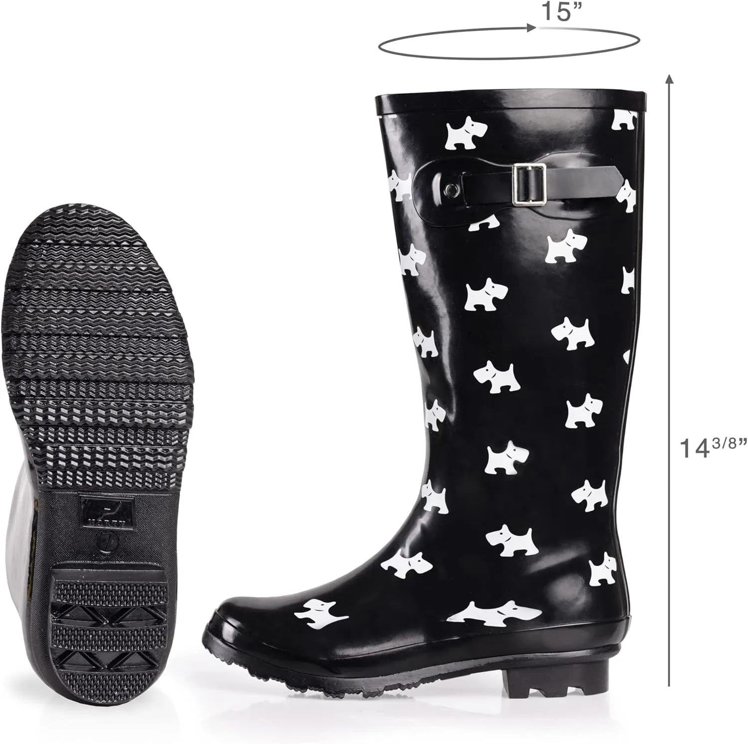 NORTY Women's Hurricane Rain Boots Knee High Calf Length - Glossy Matte Waterproof Rubber Tall Shoes