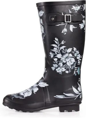 NORTY Women's Hurricane Rain Boots Knee High Calf Length - Glossy Matte Waterproof Rubber Tall Shoes
