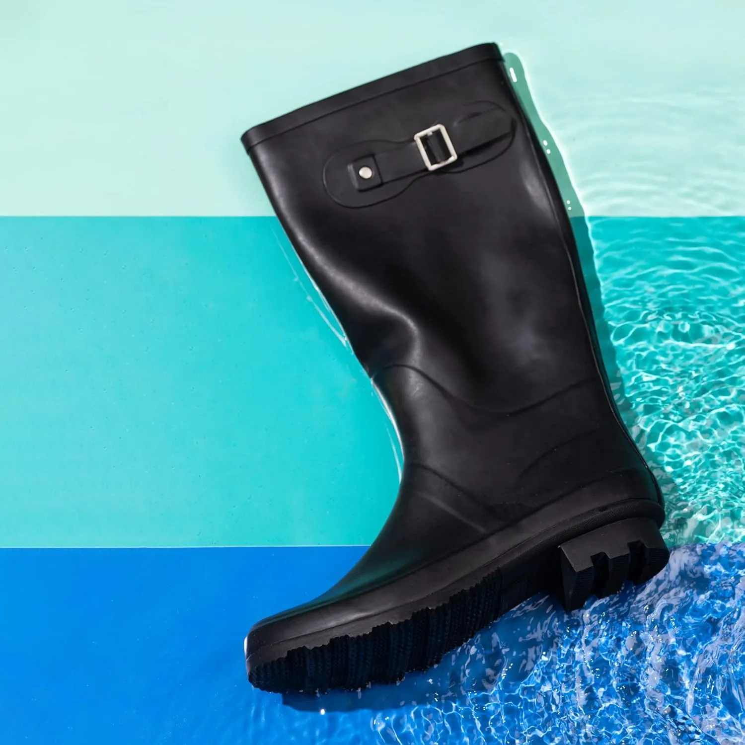 NORTY Women's Hurricane Rain Boots Knee High Calf Length - Glossy Matte Waterproof Rubber Tall Shoes
