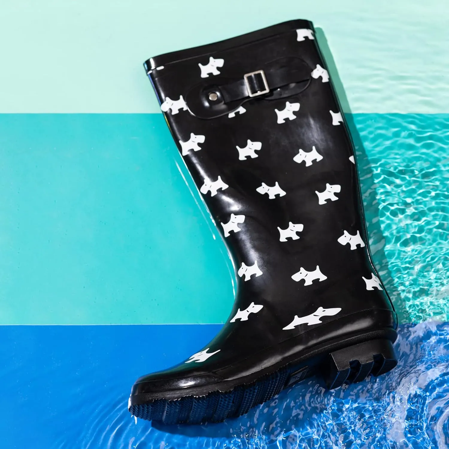 NORTY Women's Hurricane Rain Boots Knee High Calf Length - Glossy Matte Waterproof Rubber Tall Shoes