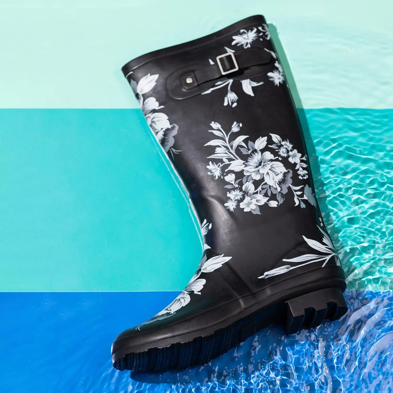 NORTY Women's Hurricane Rain Boots Knee High Calf Length - Glossy Matte Waterproof Rubber Tall Shoes