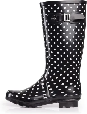 NORTY Women's Hurricane Rain Boots Knee High Calf Length - Glossy Matte Waterproof Rubber Tall Shoes