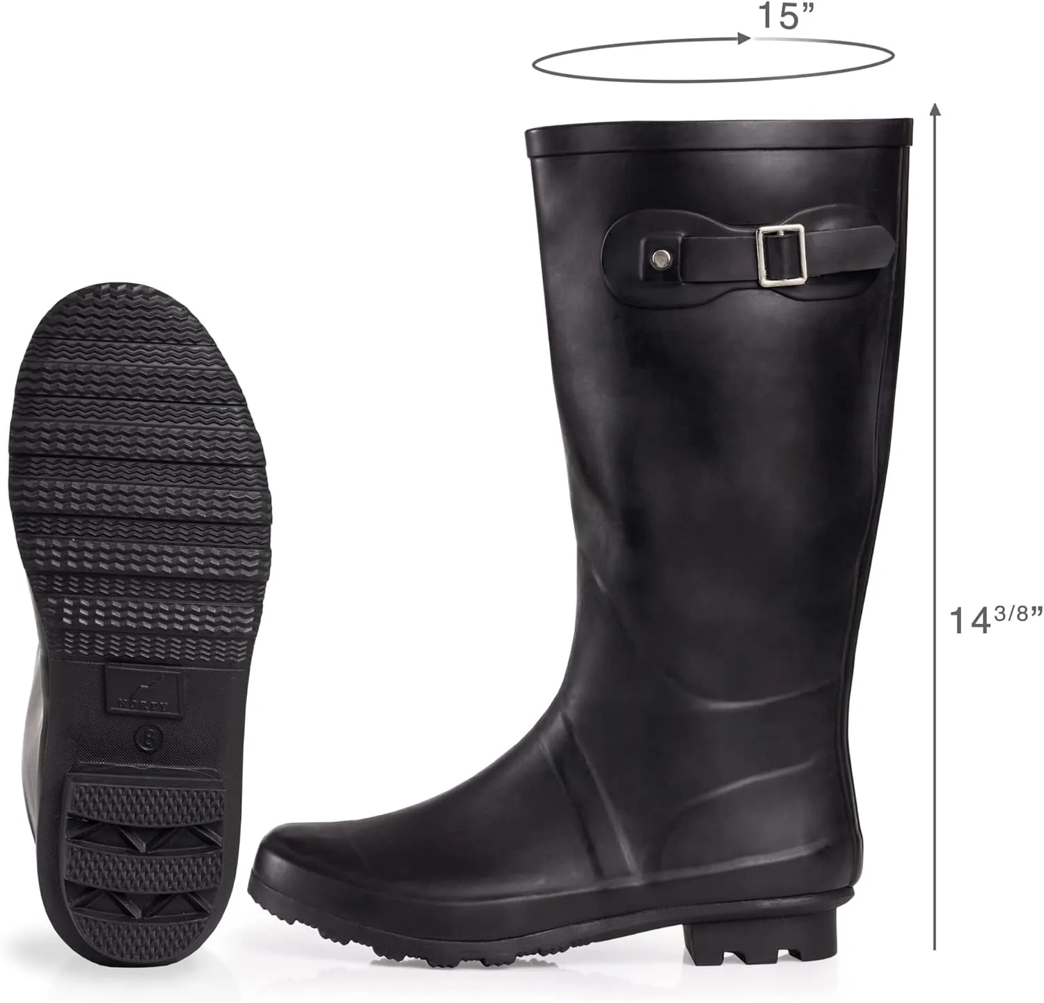 NORTY Women's Hurricane Rain Boots Knee High Calf Length - Glossy Matte Waterproof Rubber Tall Shoes