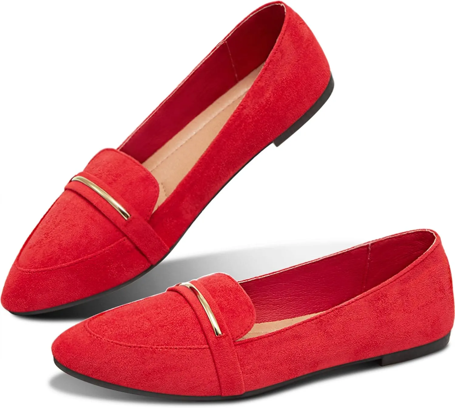 Obtaom Women's Pointy Toe Loafer Flat Comfortable Faux Suede Work Shoes,Cute Penny Loafer Slip On Ballet Flat
