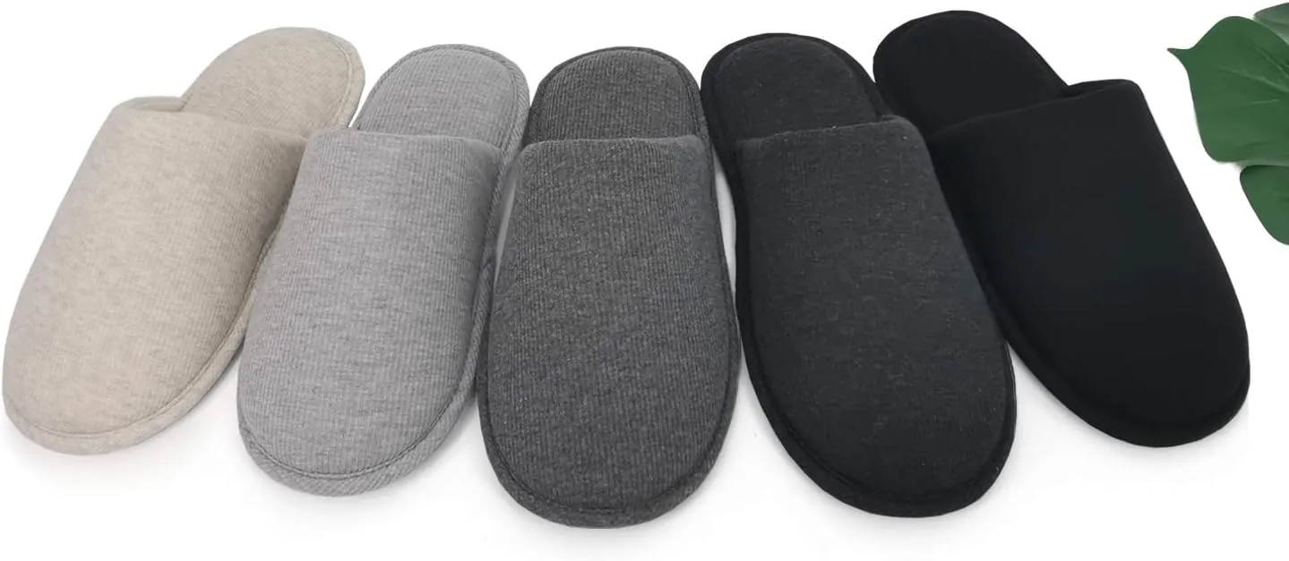 ofoot Mens Indoor Memory Foam Cotton Scuff Slippers Slip On Summer House Shoes Flats Breathable Lightweight Washable Non Skid Rubber Soles