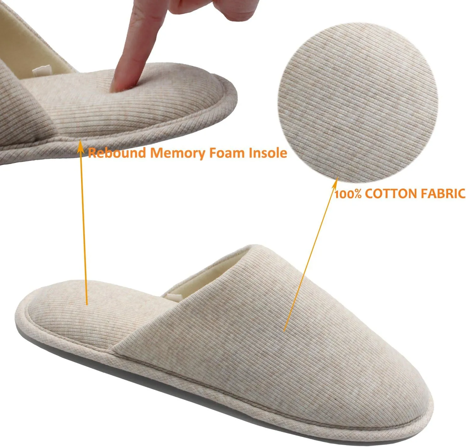ofoot Mens Indoor Memory Foam Cotton Scuff Slippers Slip On Summer House Shoes Flats Breathable Lightweight Washable Non Skid Rubber Soles