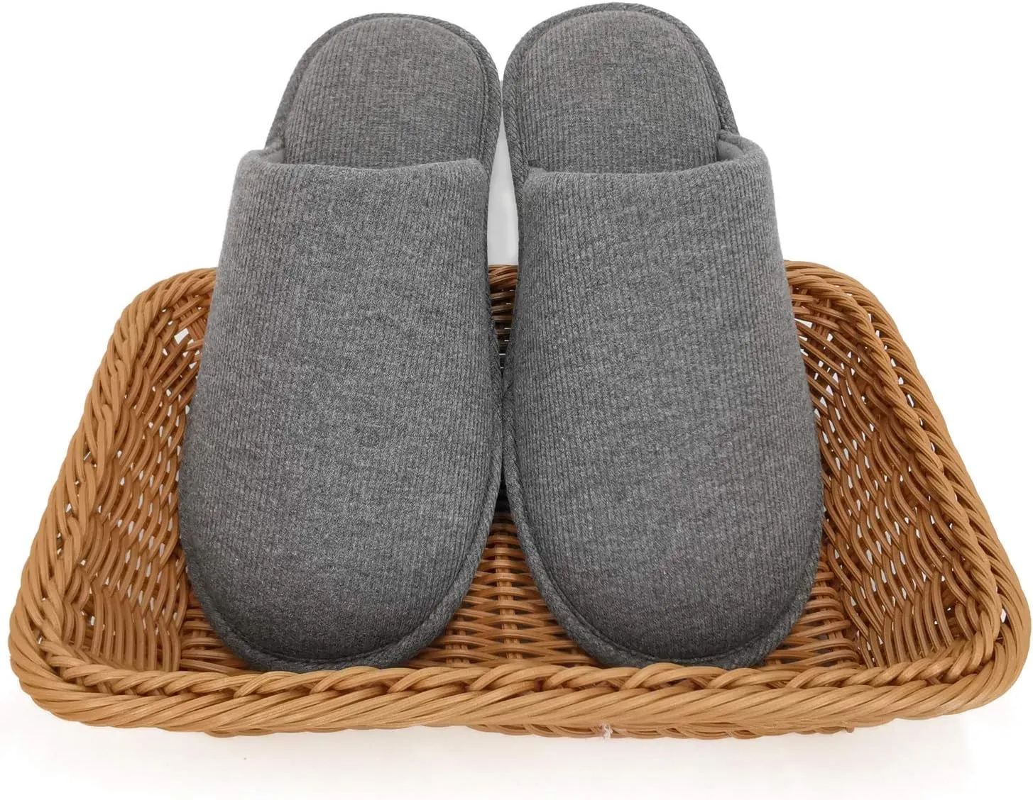 ofoot Mens Indoor Memory Foam Cotton Scuff Slippers Slip On Summer House Shoes Flats Breathable Lightweight Washable Non Skid Rubber Soles