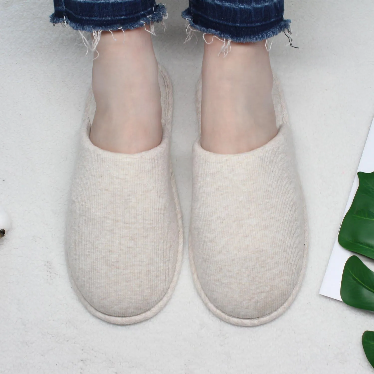 ofoot Mens Indoor Memory Foam Cotton Scuff Slippers Slip On Summer House Shoes Flats Breathable Lightweight Washable Non Skid Rubber Soles