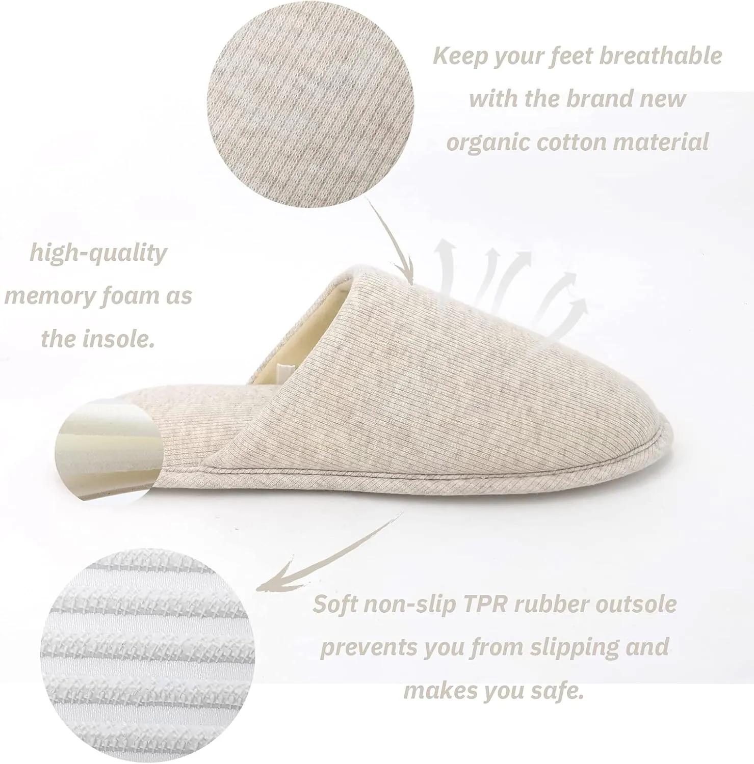 ofoot Mens Indoor Memory Foam Cotton Scuff Slippers Slip On Summer House Shoes Flats Breathable Lightweight Washable Non Skid Rubber Soles